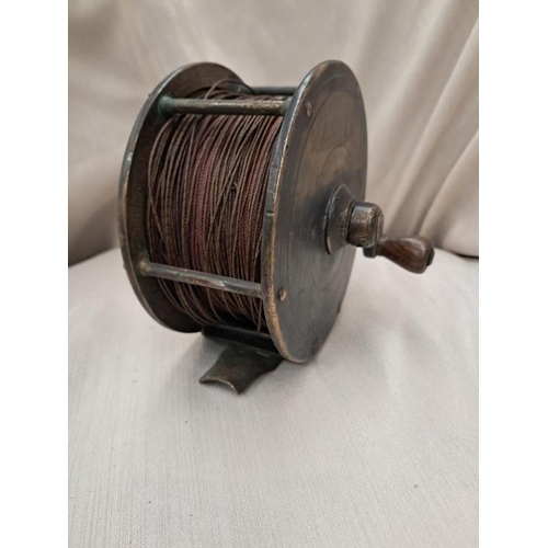 665 - Large Antique Brass Fishing Reel (11cm)