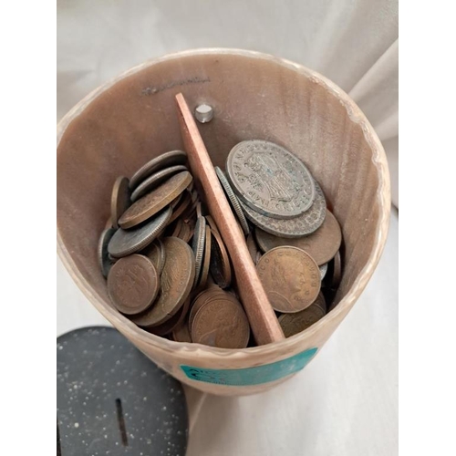 674 - Mixed lot of Coins in a Horn Money Box