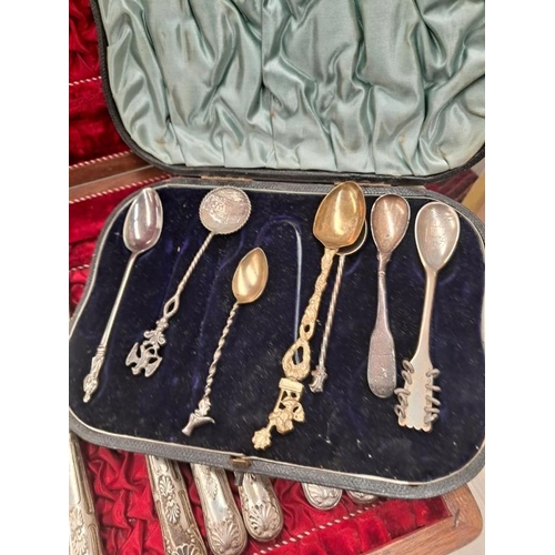 680 - Cased Set of 6 Sheffield Bean Top Spoons together with 2 lots of other Cutlery