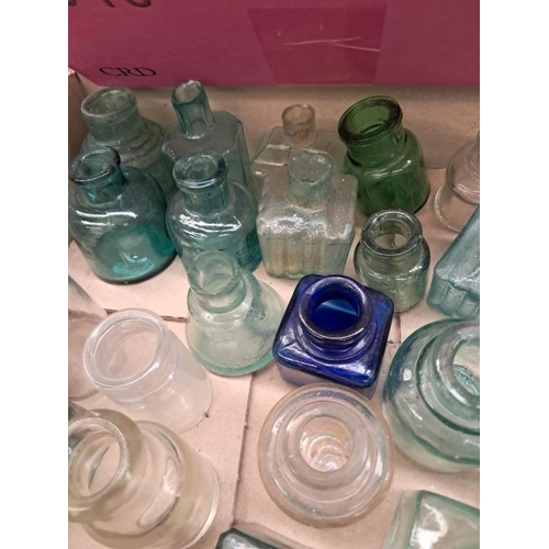 687 - Lot of 48 Antique Glass Ink Bottles - various colours