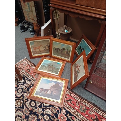 87 - Set of 6 Burr Walnut Framed Horse Racing Prints