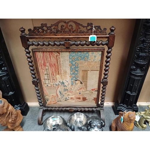 100 - Victorian Oak Tapestry Firescreen