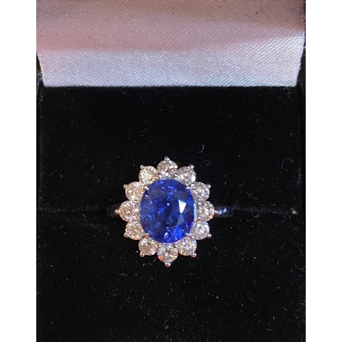 295 - 18 Carat White Gold Natural Ceylon Sapphire. Sapphire is approx 2 carats, Diamond approx 1 carat.  C... 