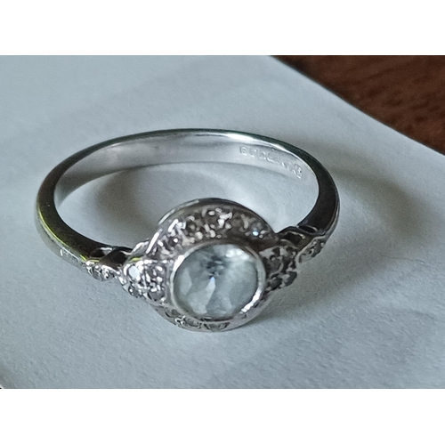 425 - 9 Carat White Gold Hallmarked Aquamarine and Diamond Ring - Aquamarine Centre Stone in an Edwardian ... 