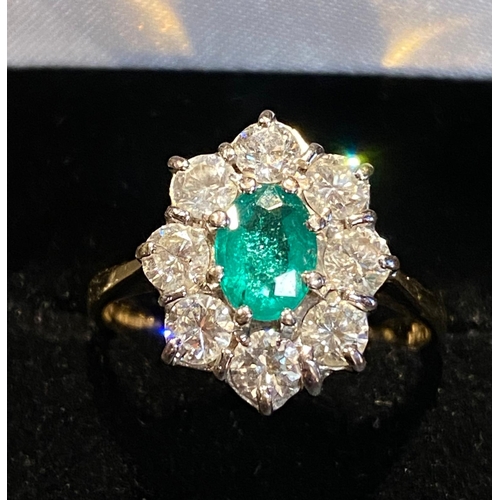 554 - 18 carat Yellow Gold Colombian Emerald & Diamond Cluster Ring - approx 1 carat Emerald and 1.20 cara... 