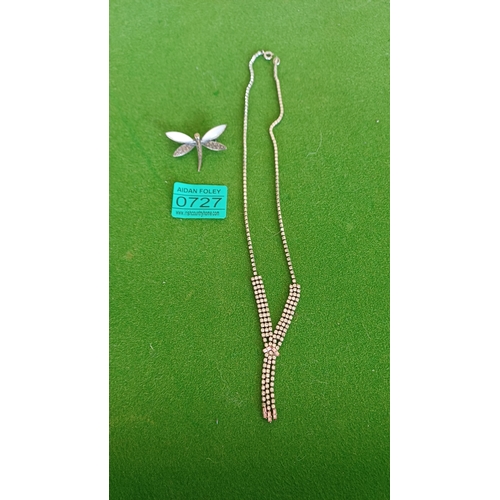 727 - Diamonte Art Deco Necklet together with a Silver Butterfly Brooch