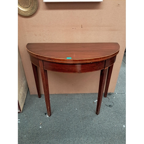 133 - Georgian Mahogany Half Moon Games Table with Boxwood Stringing