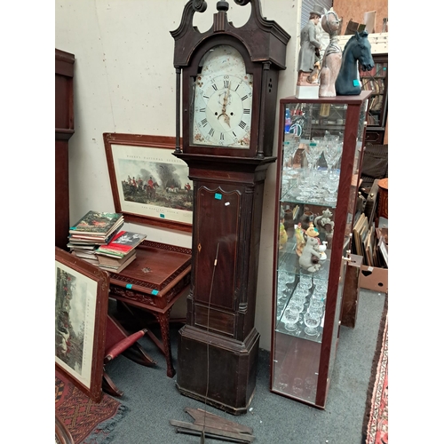 144 - Victorian Inlaid Mahogany Cased 8 Day Grandfather Clock - painted Arch Dial (for restoration)