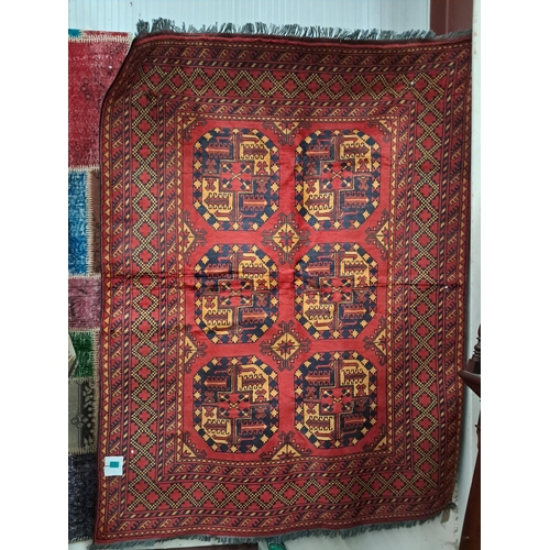 151 - Afghan Handwoven Red Ground Karay Rug (138cm x 198cm)