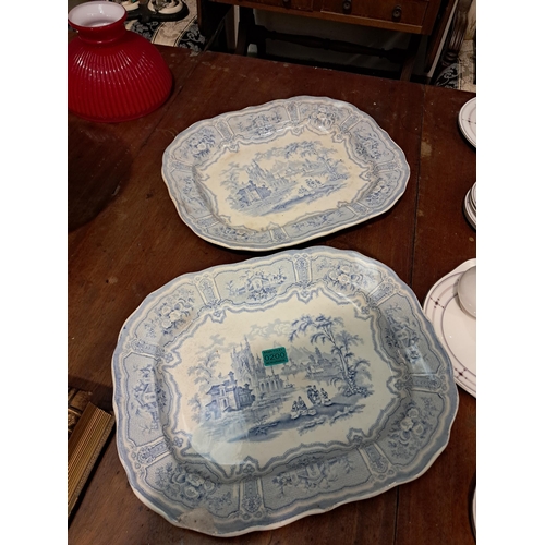 200 - Pair of Victorian Blue and White Chinoiserie Scene Platters