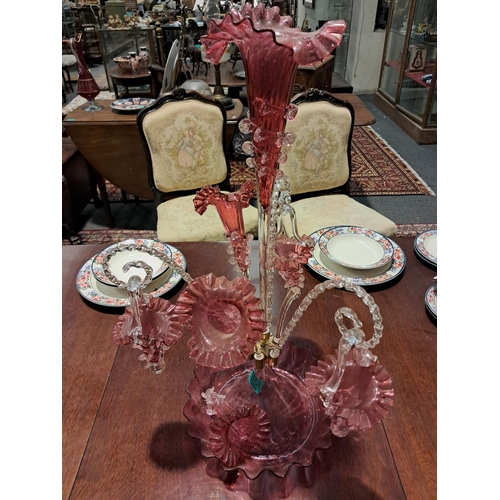 206 - Cranberry Glass Epergne