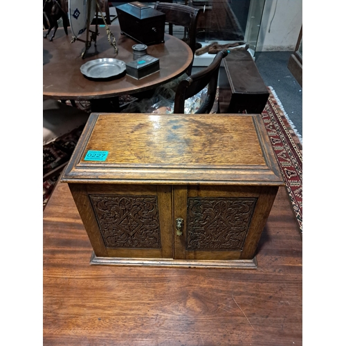 227 - Late Victorian Carved Oak Smokers Cabinet with Fitted Interior