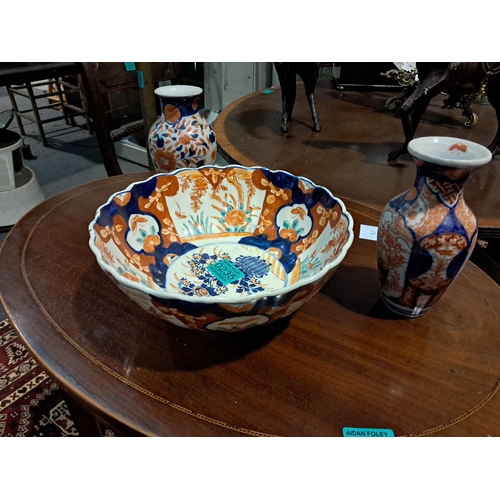 235 - Imari Bowl and 2 Imari Vases