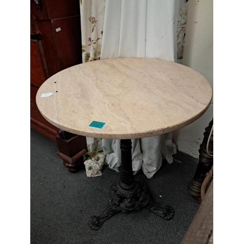 25 - Good heavy Marble Top Patio Table on Cast Iron Base