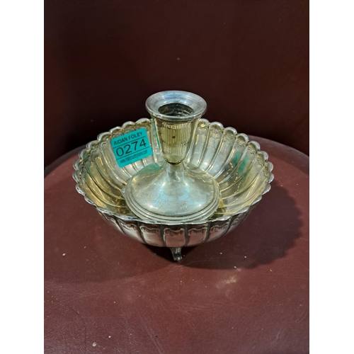 274 - Silver Bowl, Candlestick (stamped sterling) and Ashtray - continental silver