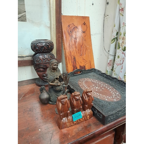 28 - Collection  of Carved Hardwood Pieces and a Wooden Wall Plaque