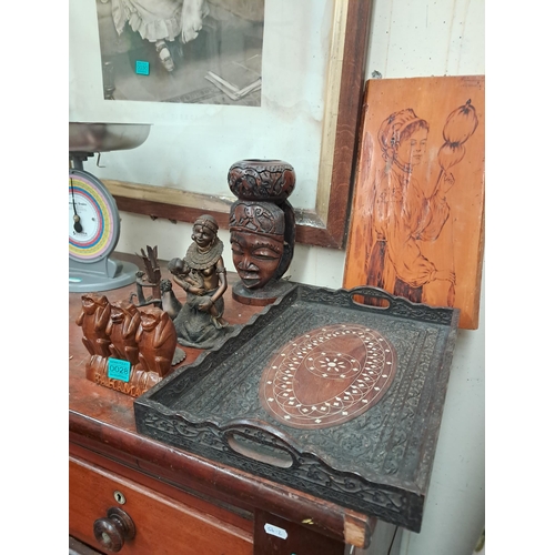 28 - Collection  of Carved Hardwood Pieces and a Wooden Wall Plaque