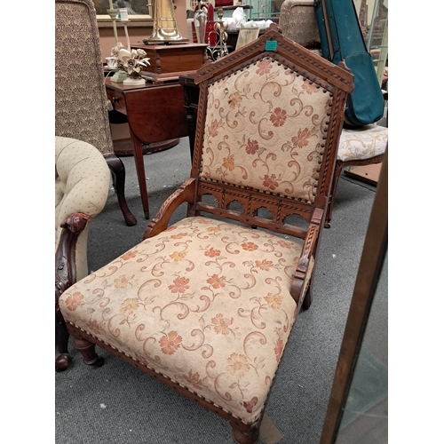 285 - Victorian Inlaid Oak Ladies Chair - very pugin