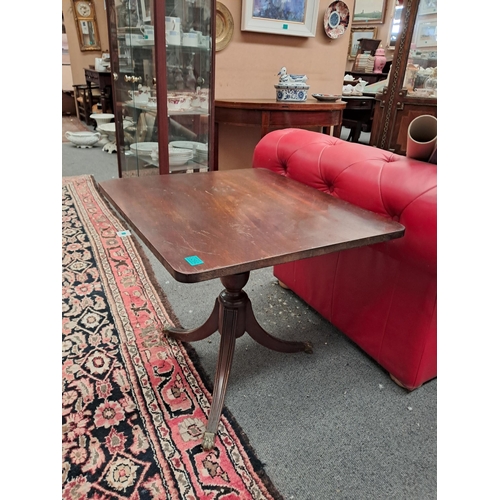 292 - Early Victorian Mahogany Occasional Table on turned columns with 3 reeded legs on brass castors