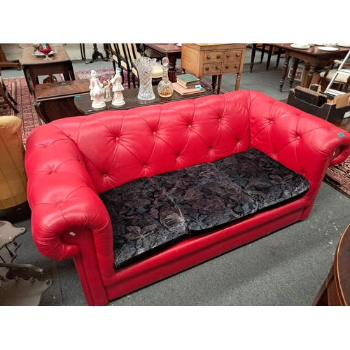 294 - Vintage Red Leather Chesterfield Couch