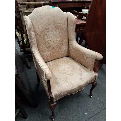 319 - Edwardian Inlaid Mahogany Ladies Wingback Armchair