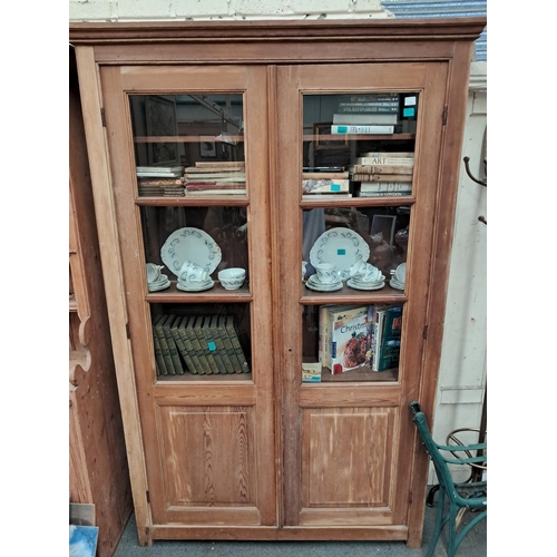 4 - Victorian Pine 2 Door Glazed Cabinet or Bookcase (220cm x 120cm x 32cm)