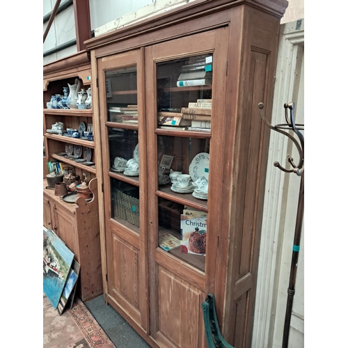 4 - Victorian Pine 2 Door Glazed Cabinet or Bookcase (220cm x 120cm x 32cm)