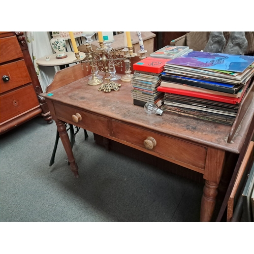 45 - Victorian Mahogany Galleryback Side Table with 2 Drawers on tapering turned legs