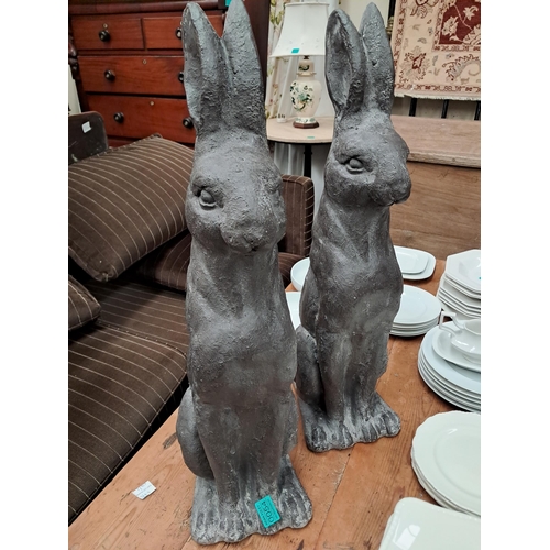 54 - Pair of Garden Statuary Figures of Hares (70cm Tall)