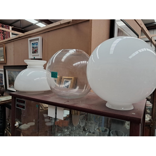 57 - Two Milk Glass Lamp Shades and a Goldfish Bowl