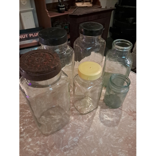 945 - Lot of 6 old Glass Confectionery or Sweet Jars (4 with lids)