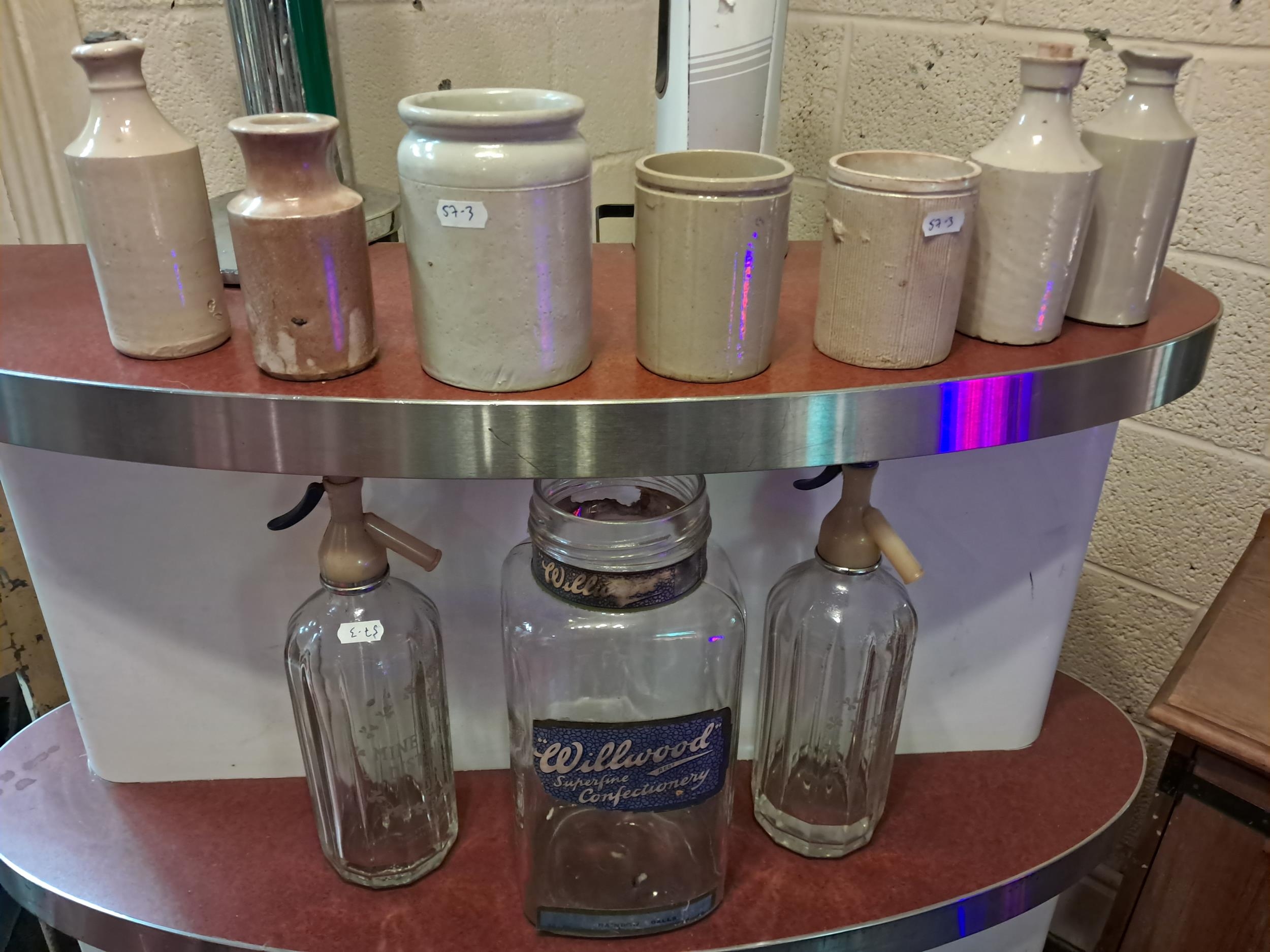 Mixed lot Food Storage Jars, Sweet Jar and 2 Soda Syphons