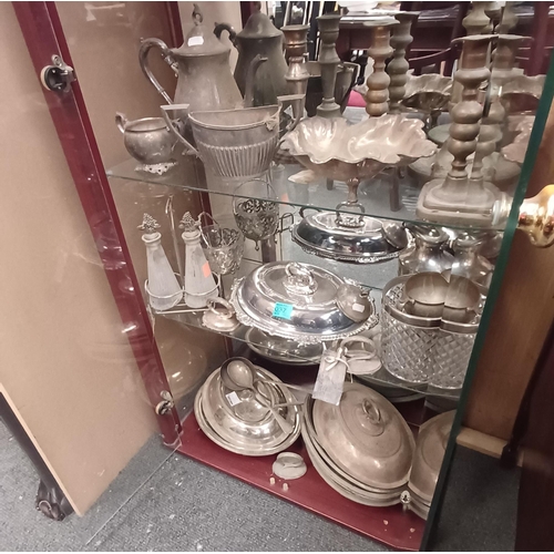 371 - Three Shelves of Silver Plate including Candelsticks and Serving Dishes