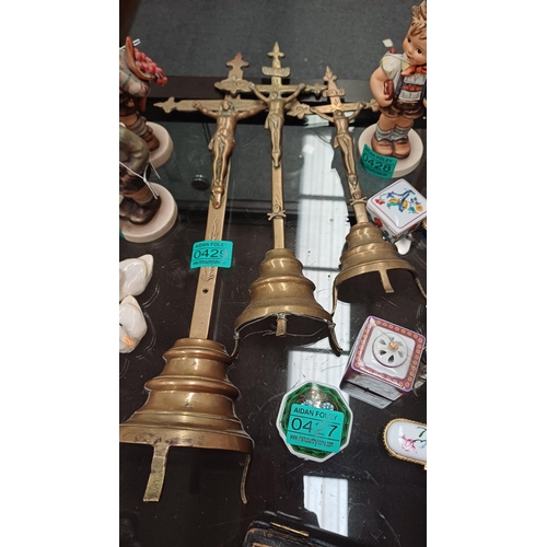 429 - Set of 3 Brass Crucifix (Tallest 44cm)