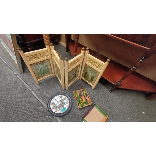 510 - Vintage Table Screen, Circular Mirror and a Box of Knives