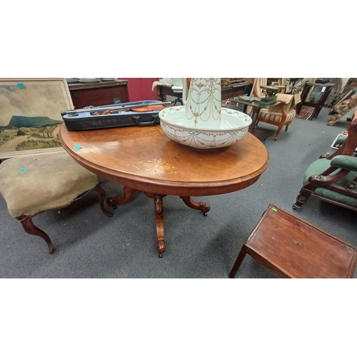 528 - Victorian Marguertry Inlaid Walnut Centre Table on carved pop base