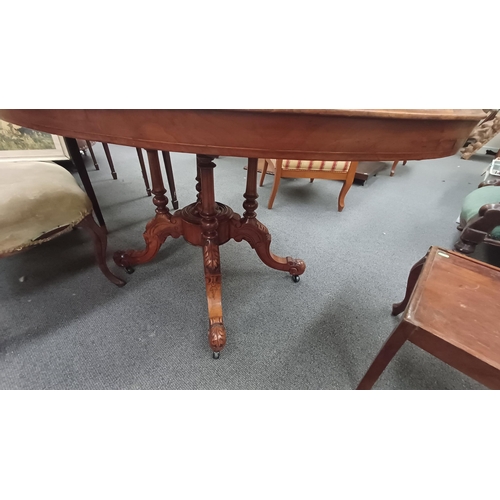 528 - Victorian Marguertry Inlaid Walnut Centre Table on carved pop base