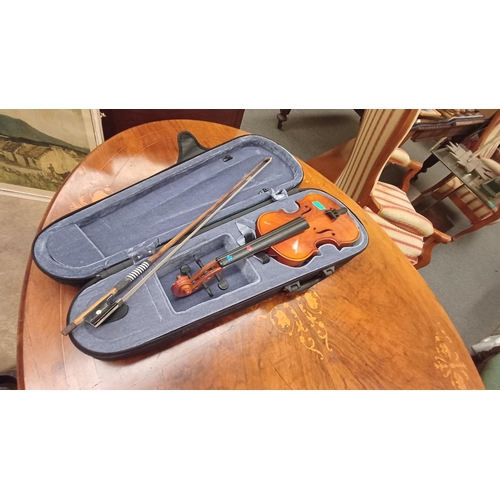 529 - Cased Violin and Bow in padded Carry Case (needs strings)