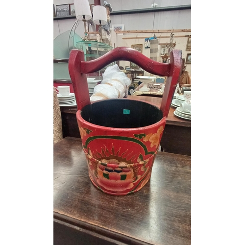 533 - Oriental Red Painted Water Bucket