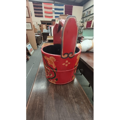 533 - Oriental Red Painted Water Bucket