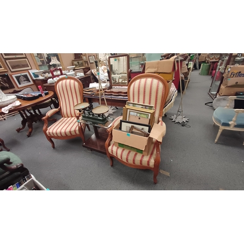 559 - Pair of Victorian Style Drawingroom Chairs with Regency Stripe Upholstery