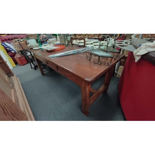 572 - Good French Late 19th Century Pine Kitchen Table (190cm x 80cm)