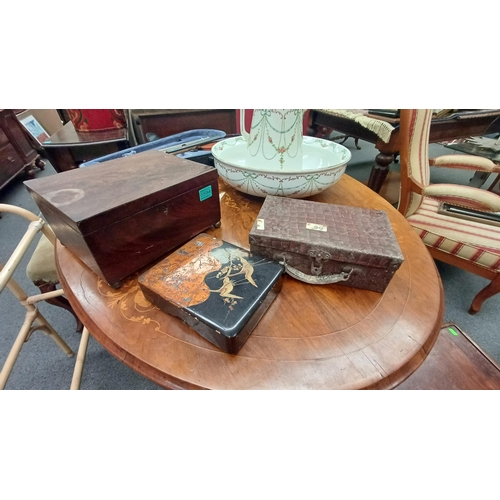 594 - Victorian Mahogany Trinket Box, Oriental Lacquerware Box and a Metal Box