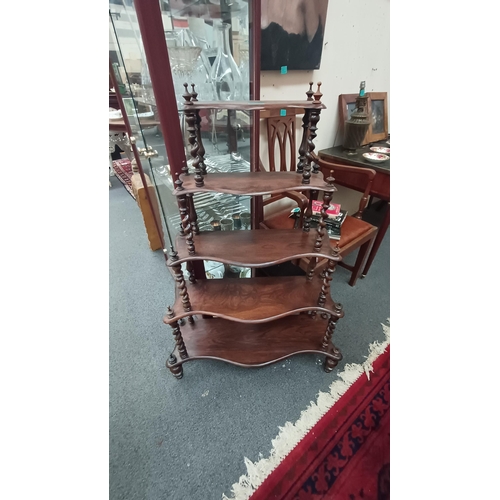 608 - Victorian Rosewood Open Display Stand of 5 Graduated Serpentine Form Shelves