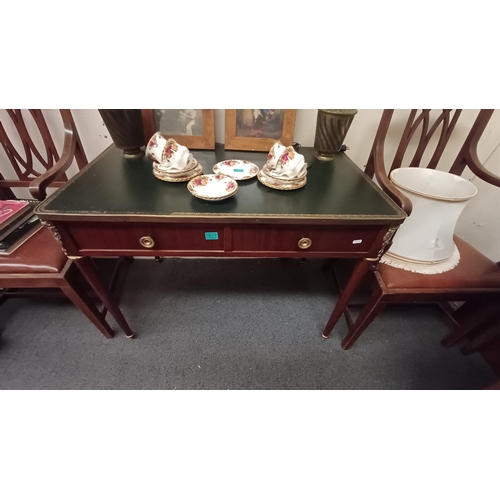 617 - Early 20th Century Walnut Writing Table with Brass Bound Gilt Tooled Leather Writing Surface over 2 ... 