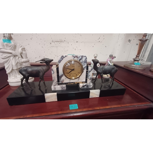 631 - Art Deco Marble Mantle Clock (56cm Long)