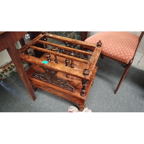 644 - Victorian Inlaid Walnut Canterbury with 1 Drawer