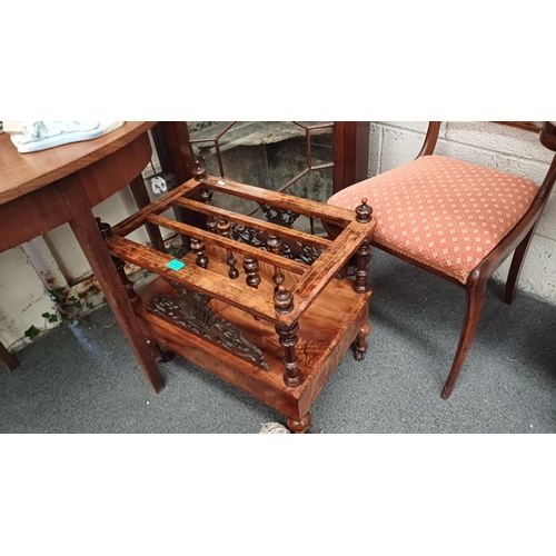 644 - Victorian Inlaid Walnut Canterbury with 1 Drawer