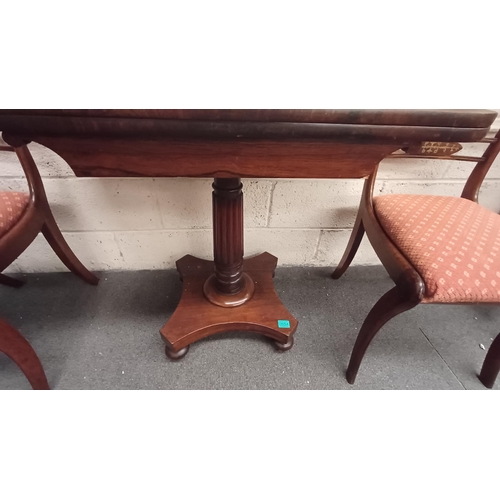 654 - Victorian Rosewood Games Table on reeded Column with Platform base