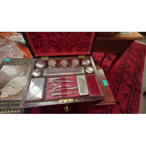 696 - Victorian Rosewood Ladies Vanity / Travel Box Inlaid with Mother of Pearl - fully fitted inside